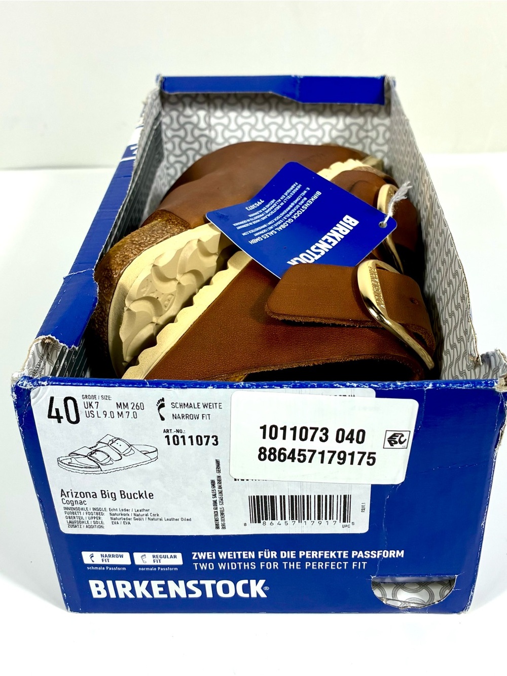 Birkenstock Arizona Big Buckle Slide Sandals Oiled Leather Antique Cognac 40EU - Picture 16 of 17